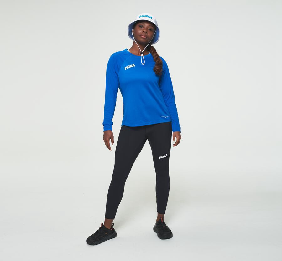 Hoka One One Top Damske Modre - Performance Dlho Sleeve - 07169-VUHN